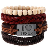 ZOSHI Fashion 4pcs 1 Set Punk Genuine Wrap Leather Bracelets Men For Women Charm Wood Beads Bracelets Cuff Jewelry Accessories