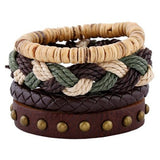ZOSHI Fashion 4pcs 1 Set Punk Genuine Wrap Leather Bracelets Men For Women Charm Wood Beads Bracelets Cuff Jewelry Accessories