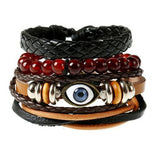 ZOSHI Fashion 4pcs 1 Set Punk Genuine Wrap Leather Bracelets Men For Women Charm Wood Beads Bracelets Cuff Jewelry Accessories