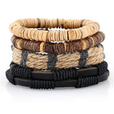 ZOSHI Fashion 4pcs 1 Set Punk Genuine Wrap Leather Bracelets Men For Women Charm Wood Beads Bracelets Cuff Jewelry Accessories
