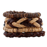 ZOSHI Fashion 4pcs 1 Set Punk Genuine Wrap Leather Bracelets Men For Women Charm Wood Beads Bracelets Cuff Jewelry Accessories