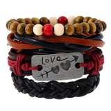 ZOSHI Fashion 4pcs 1 Set Punk Genuine Wrap Leather Bracelets Men For Women Charm Wood Beads Bracelets Cuff Jewelry Accessories