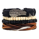 ZOSHI Fashion 4pcs 1 Set Punk Genuine Wrap Leather Bracelets Men For Women Charm Wood Beads Bracelets Cuff Jewelry Accessories