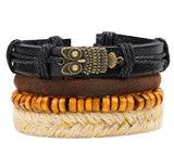 ZOSHI Fashion 4pcs 1 Set Punk Genuine Wrap Leather Bracelets Men For Women Charm Wood Beads Bracelets Cuff Jewelry Accessories