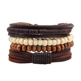 ZOSHI Fashion 4pcs 1 Set Punk Genuine Wrap Leather Bracelets Men For Women Charm Wood Beads Bracelets Cuff Jewelry Accessories