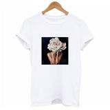 2019 SUMMER New Harajuku Aesthetics Tshirt Sexy Flowers Feather Print Short Sleeve Tops & Tees Fashion Casual Couple T Shirt
